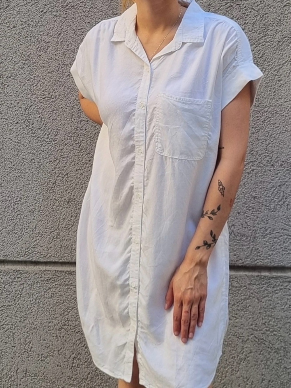 cloth & stone White Button-Front Mini Shirt Dress T Shirt Dress Career Resort